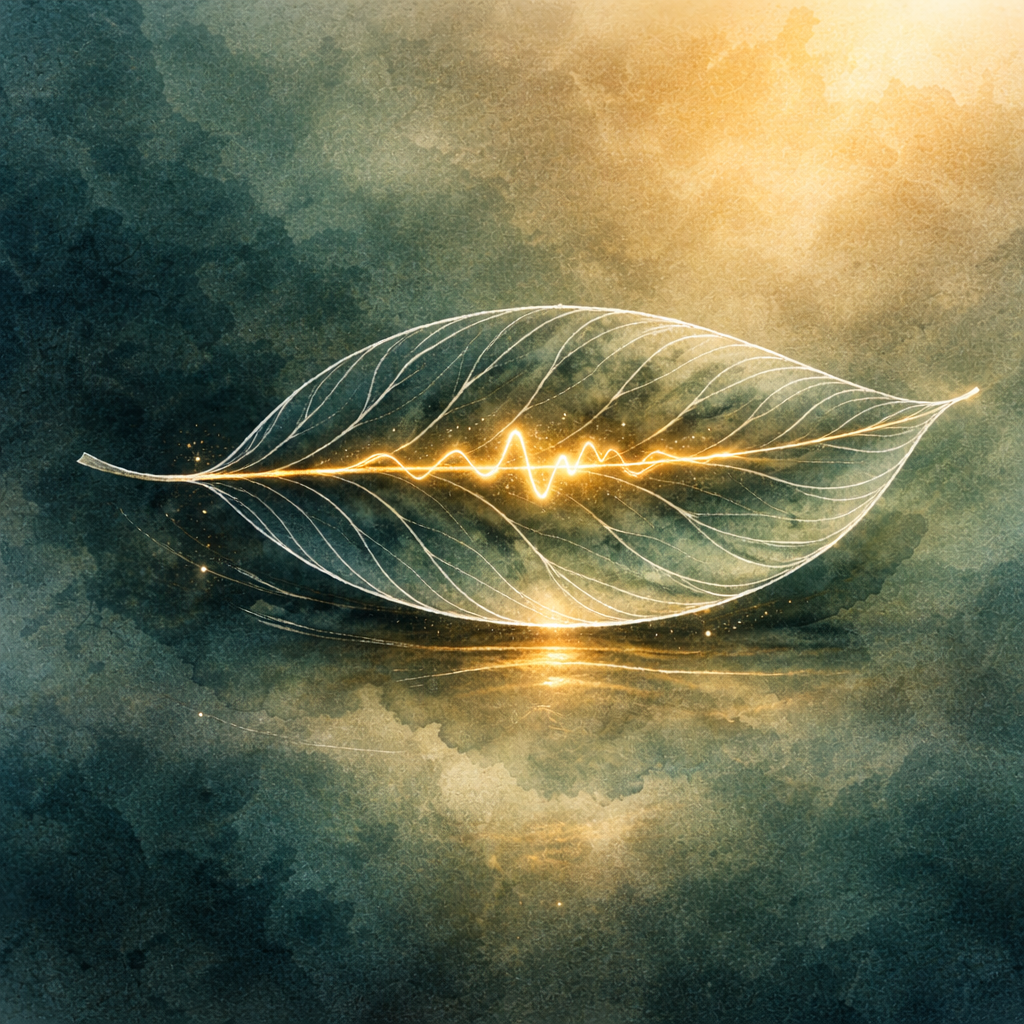Inner Whisper app icon: a luminous leaf holding a golden waveform
